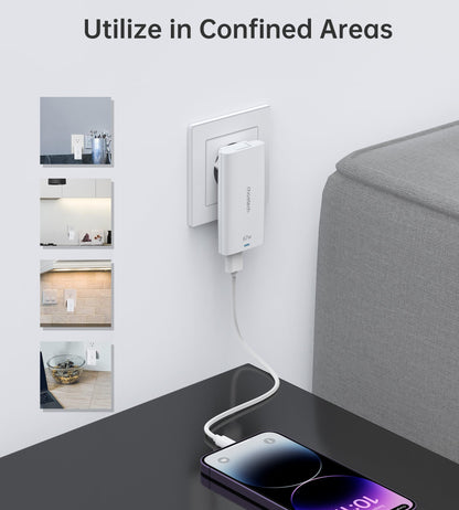 67W GaN Charger – Dual-Port USB-C Adapter for Travel Use
