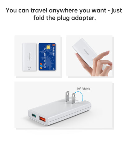 67W GaN Charger – Dual-Port USB-C Adapter for Travel Use