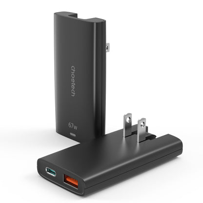 67W GaN Charger – Dual-Port USB-C Adapter for Travel Use