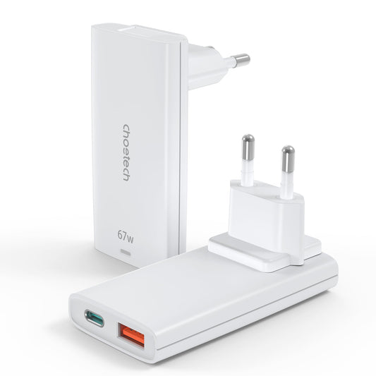 67W GaN Charger – Dual-Port USB-C Adapter for Travel Use