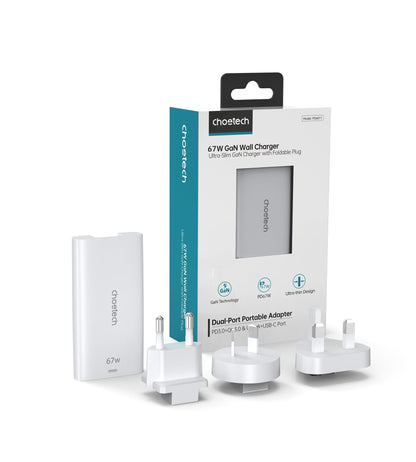67W GaN Charger – Dual-Port USB-C Adapter for Travel Use