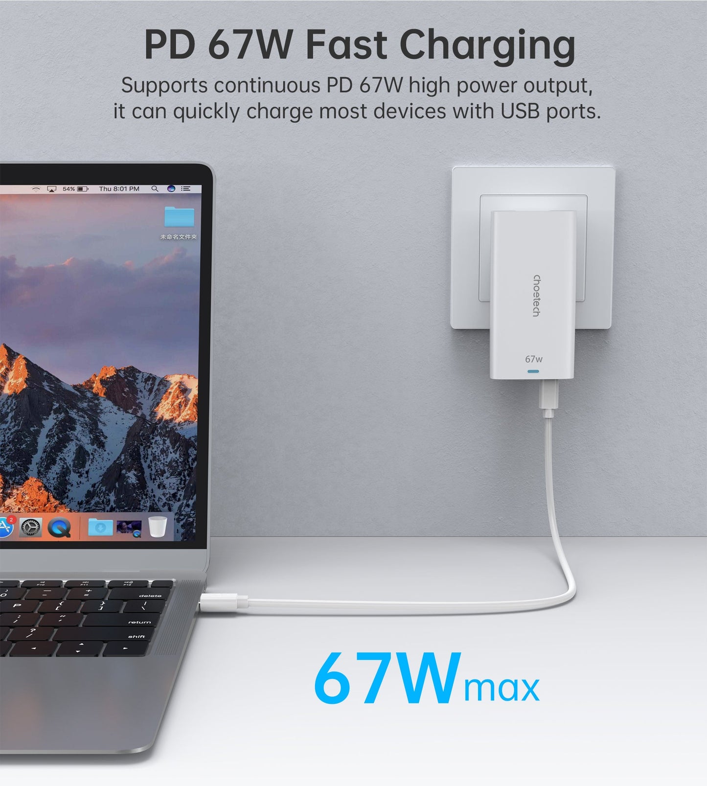 67W GaN Charger – Dual-Port USB-C Adapter for Travel Use