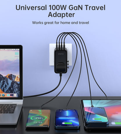 100W PD Wall Charger – Dual USB-C + Dual USB-A Ports