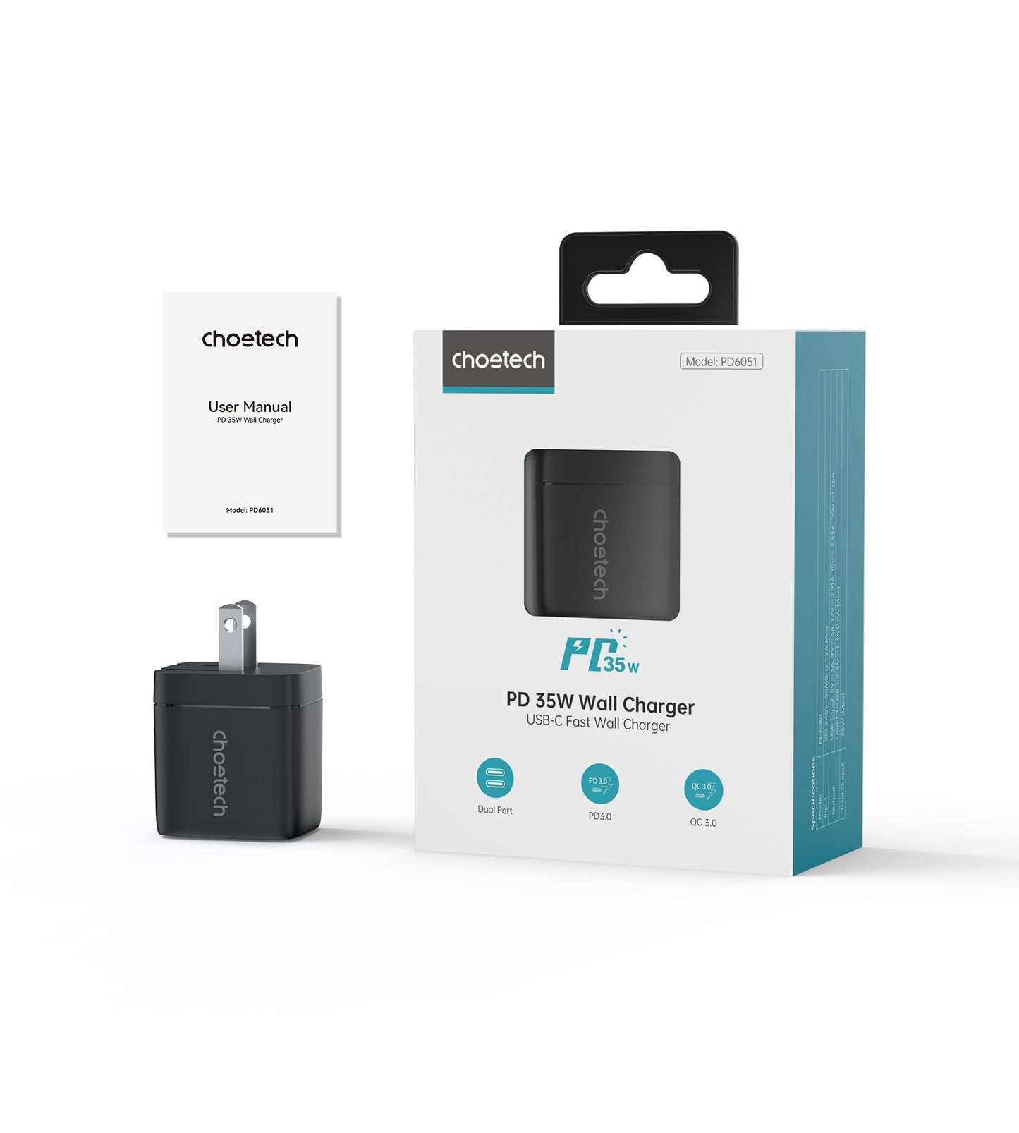 GaN 35W Wall Charger – Dual USB-C, Display, US