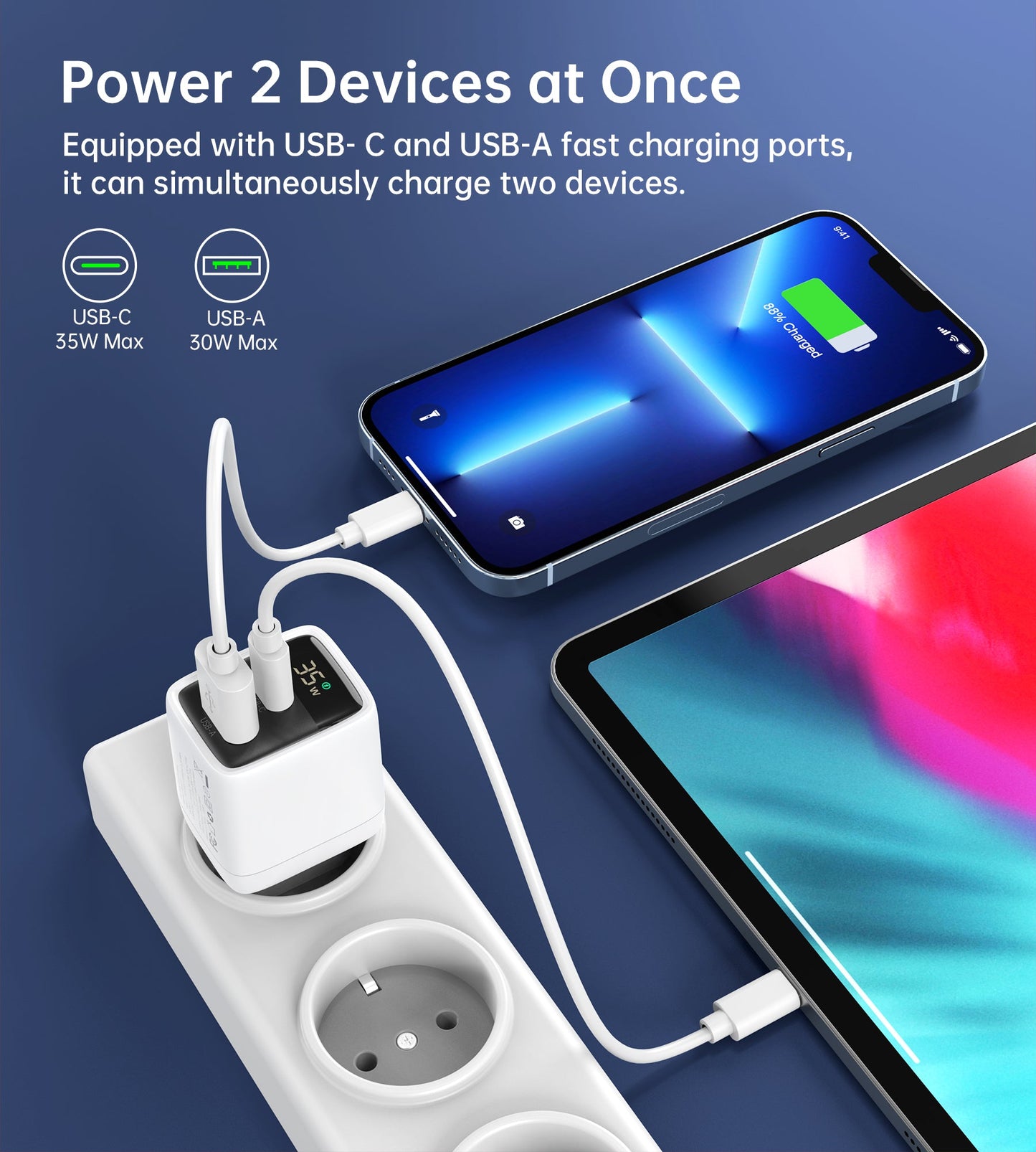 35W GaN Fast Charger – Dual USB-C Ports, Compact Design