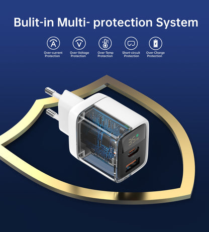 35W GaN Fast Charger – Dual USB-C Ports, Compact Design
