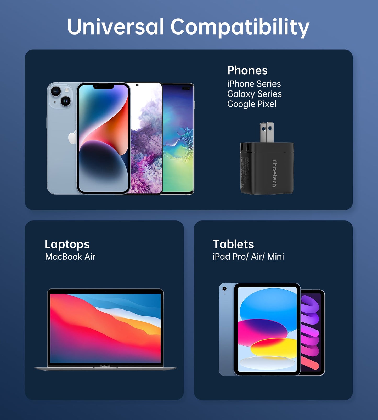 35W GaN A+C Wall Charger with Display – US, Black/White