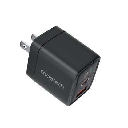 35W GaN A+C Wall Charger with Display – US, Black/White