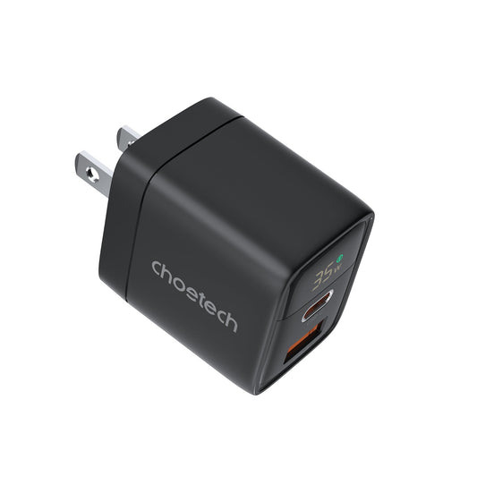 35W GaN A+C Wall Charger with Display – US, Black/White