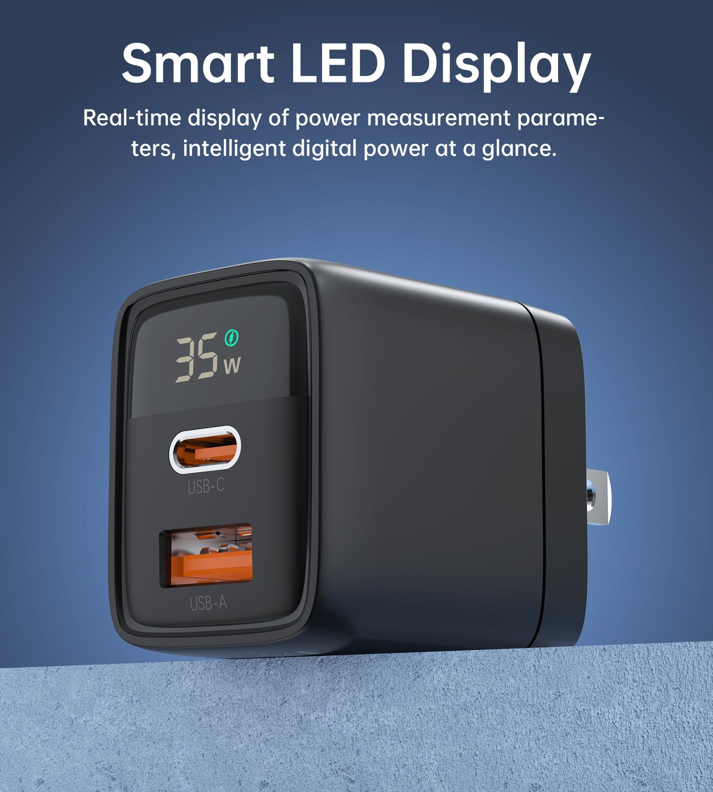 35W GaN A+C Wall Charger with Display – US, Black/White