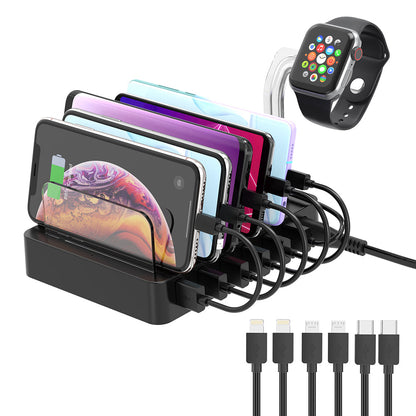 6-Port Charging Station – QC3.0, Dock for iPhone & Android