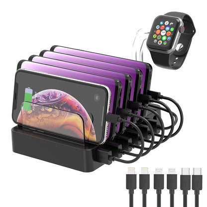 6-Port Charging Station – QC3.0, Dock for iPhone & Android