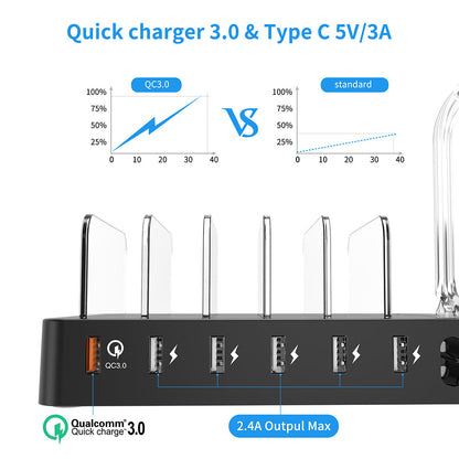 6-Port Charging Station – QC3.0, Dock for iPhone & Android