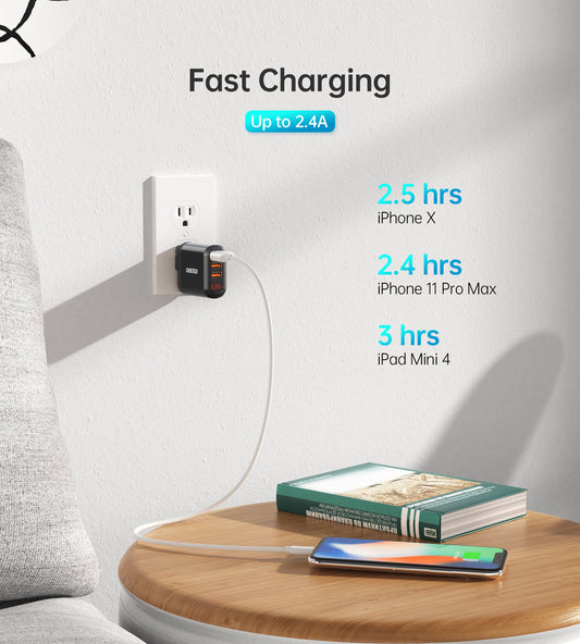 Triple USB Wall Charger – Foldable Plug & LED Display