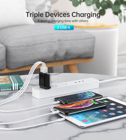 Triple USB Wall Charger – Foldable Plug & LED Display