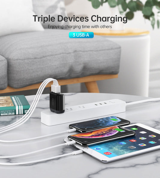 Triple USB Wall Charger – Foldable Plug & LED Display