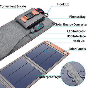 14W Foldable Solar Charger – USB Panel, 23.5% Efficient, Portable