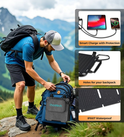 28W Foldable Solar Charger – USB Panel, 23% Efficiency, Portable