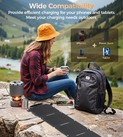 28W Foldable Solar Charger – USB Panel, 23% Efficiency, Portable
