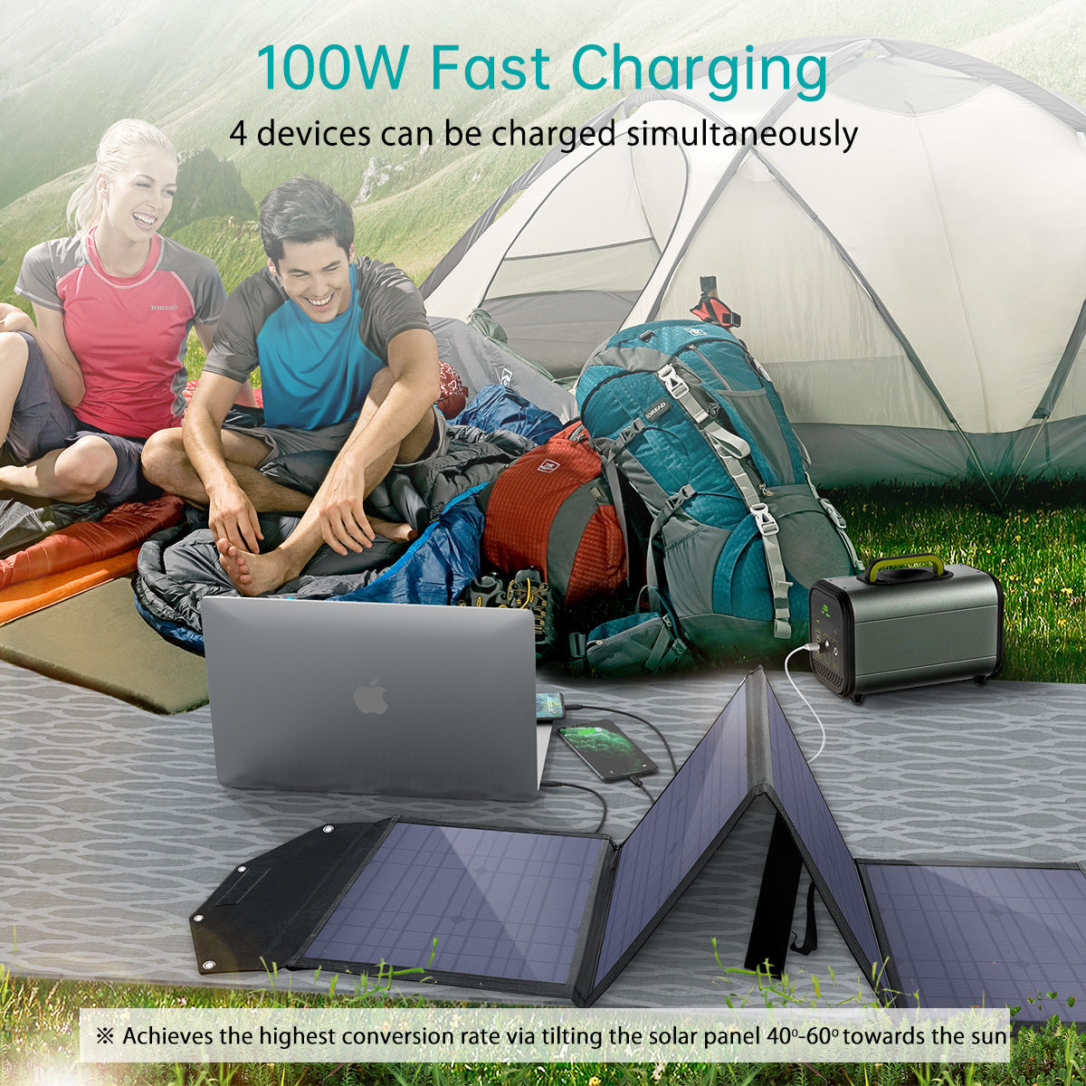 100W Foldable Solar Charger – USB Output for Outdoor Use