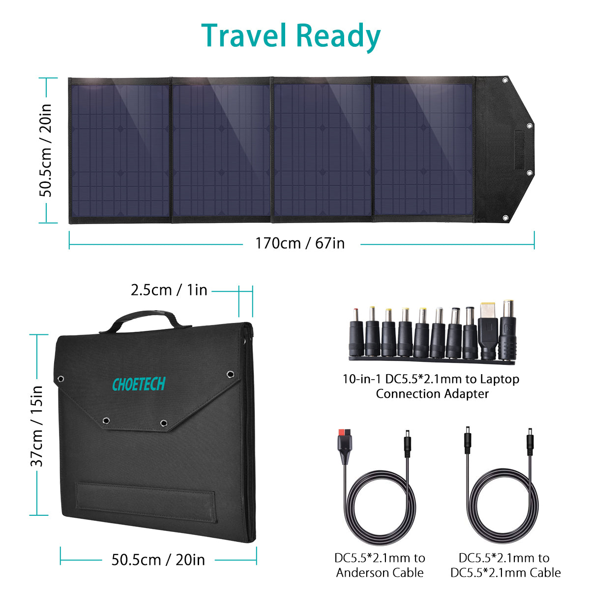100W Foldable Solar Charger – USB Output for Outdoor Use