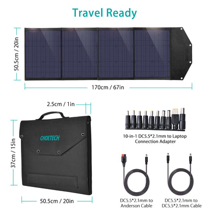 100W Foldable Solar Charger – USB Output for Outdoor Use