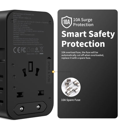 70W GaN Travel Adapter – USB-C Retractable Cable Charger