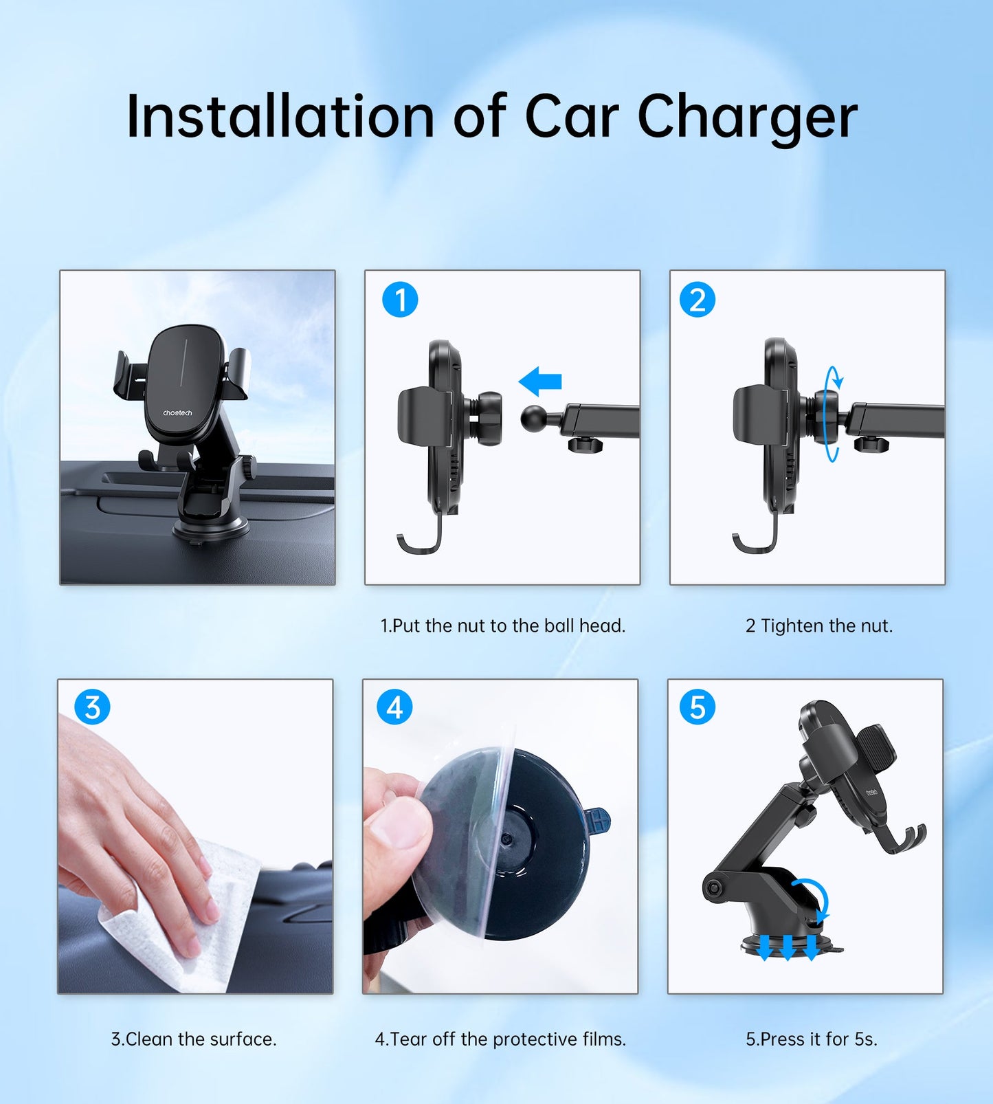 15W Gravity Car Charger Holder – Auto Clamp, Black