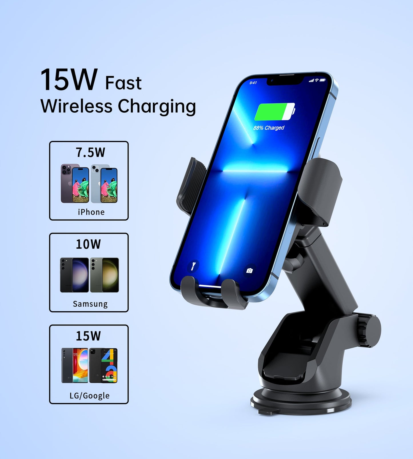 15W Gravity Car Charger Holder – Auto Clamp, Black