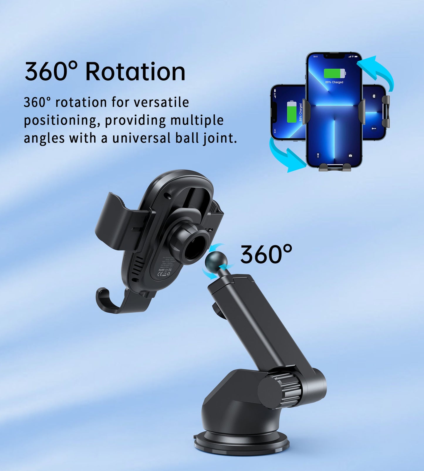 15W Gravity Car Charger Holder – Auto Clamp, Black