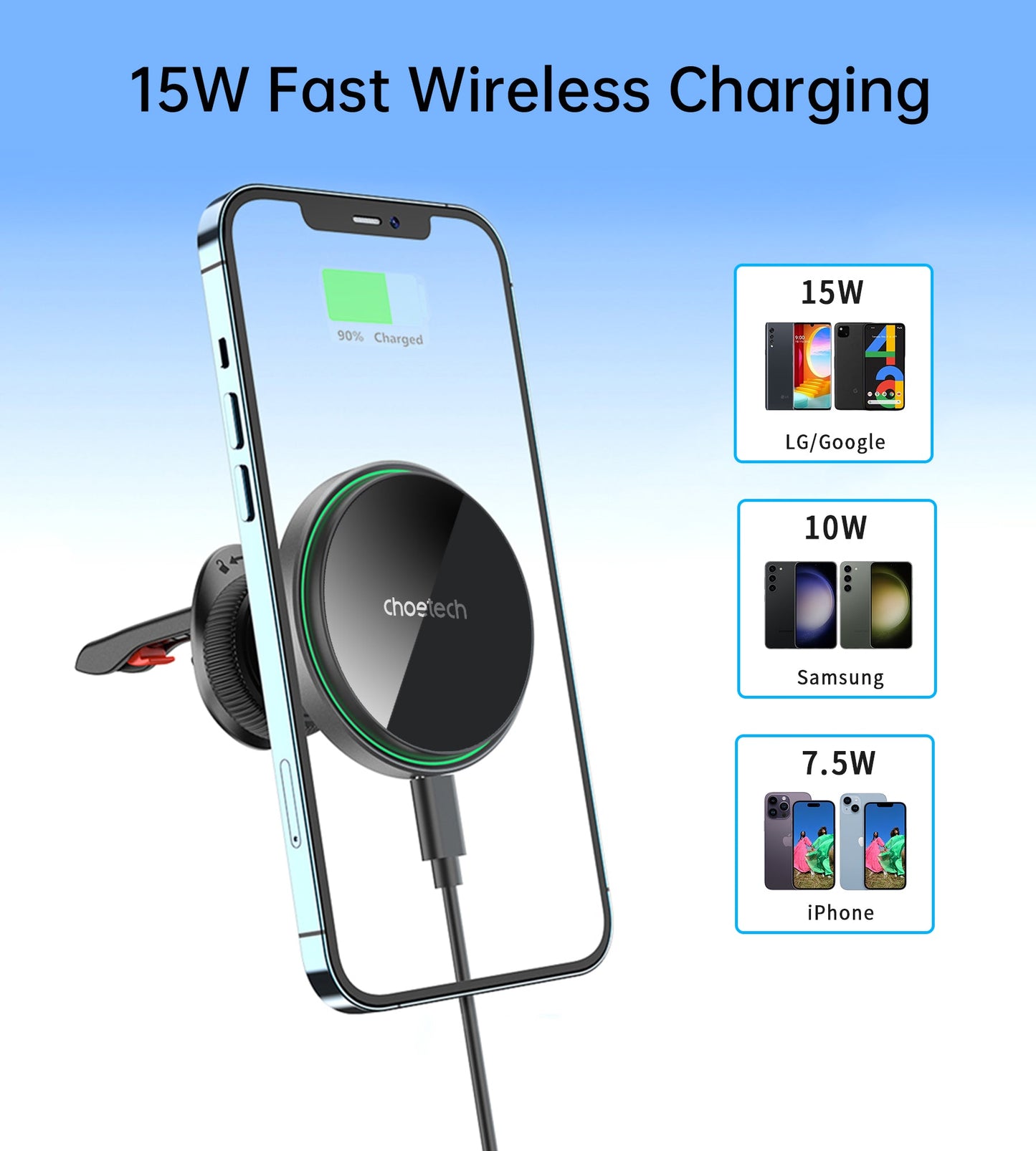 15W Magnetic Qi Car Wireless Charger Holder
