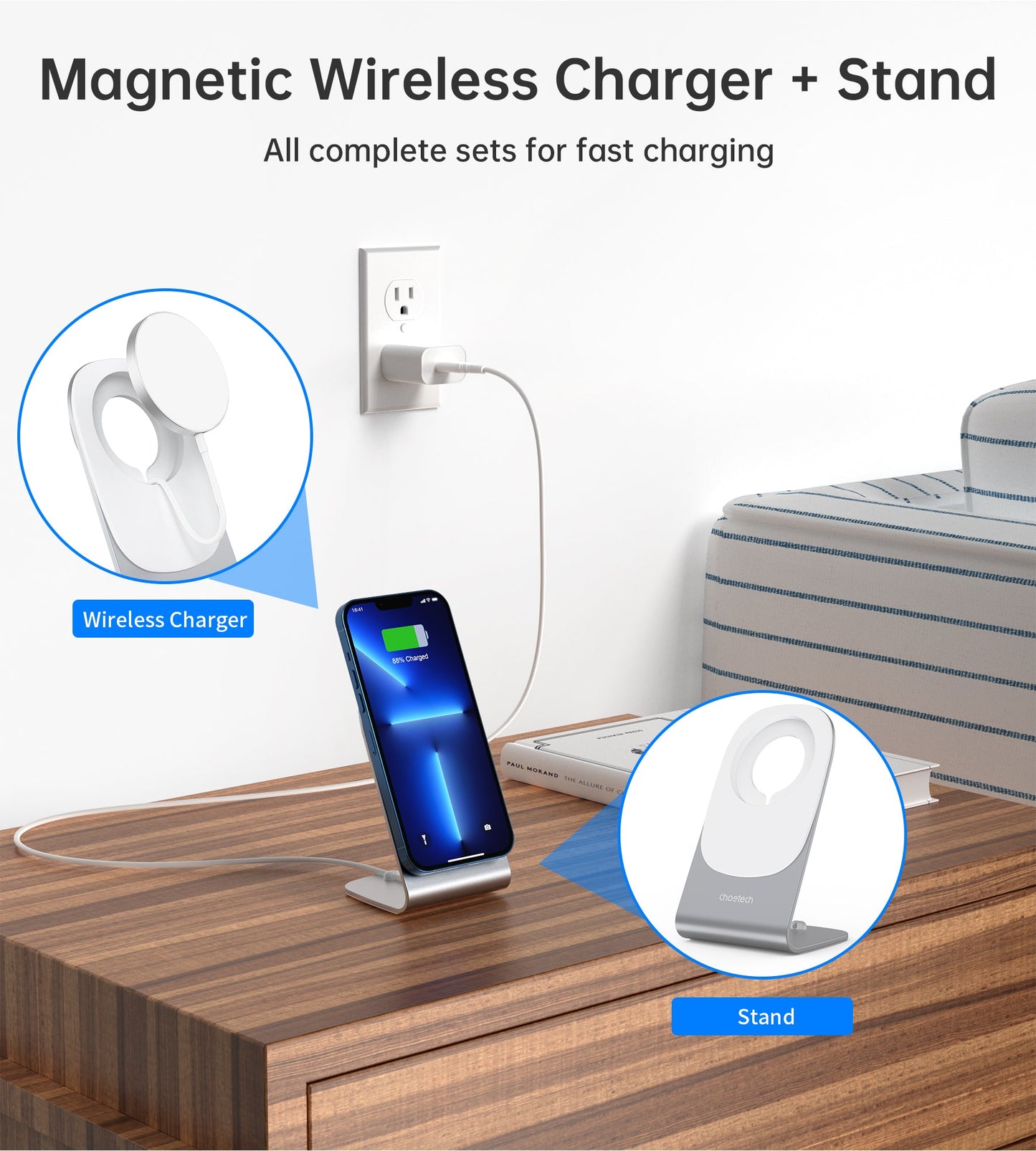 Mag-Safe Charger – Stand/Pad, 5ft Cable, for iPhone