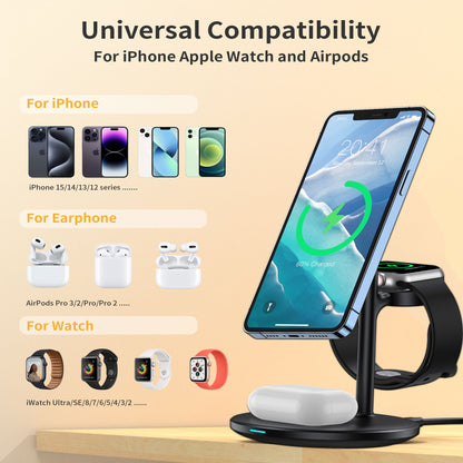 3-in-1 Magnetic Wireless Charger – 15W Fast Charge for Apple