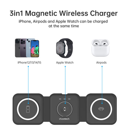 3-in-1 Foldable Magnetic Charger – for iPhone, Watch, Pods
