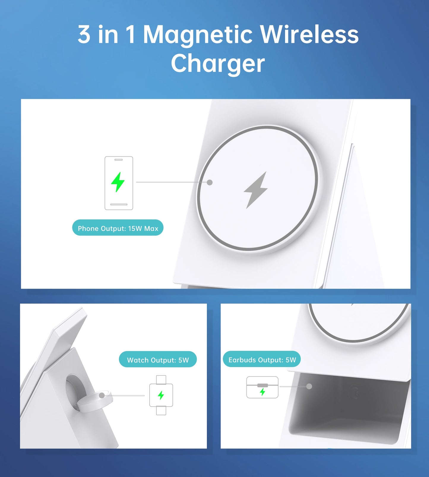 3-in-1 Magnetic Wireless Charger – Foldable Watch Holder