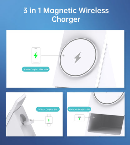 3-in-1 Magnetic Wireless Charger – Foldable Watch Holder