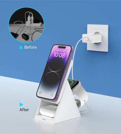 3-in-1 Magnetic Wireless Charger – Foldable Watch Holder