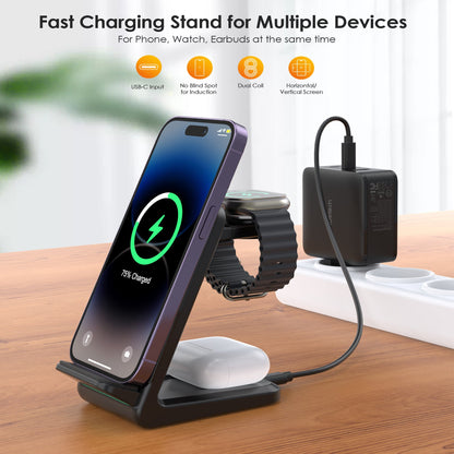 Tri-Device Wireless Charger – 15W/10W/7.5W Fast Charge