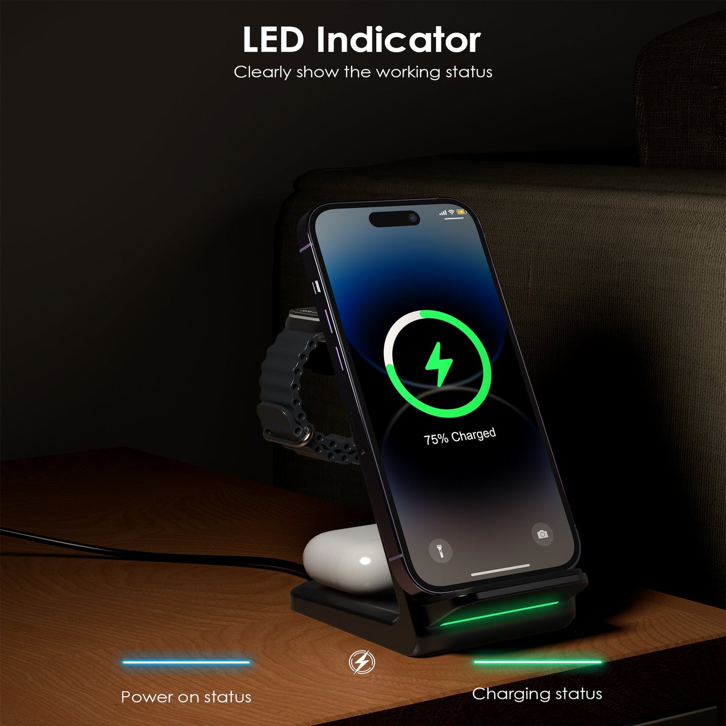 Tri-Device Wireless Charger – 15W/10W/7.5W Fast Charge