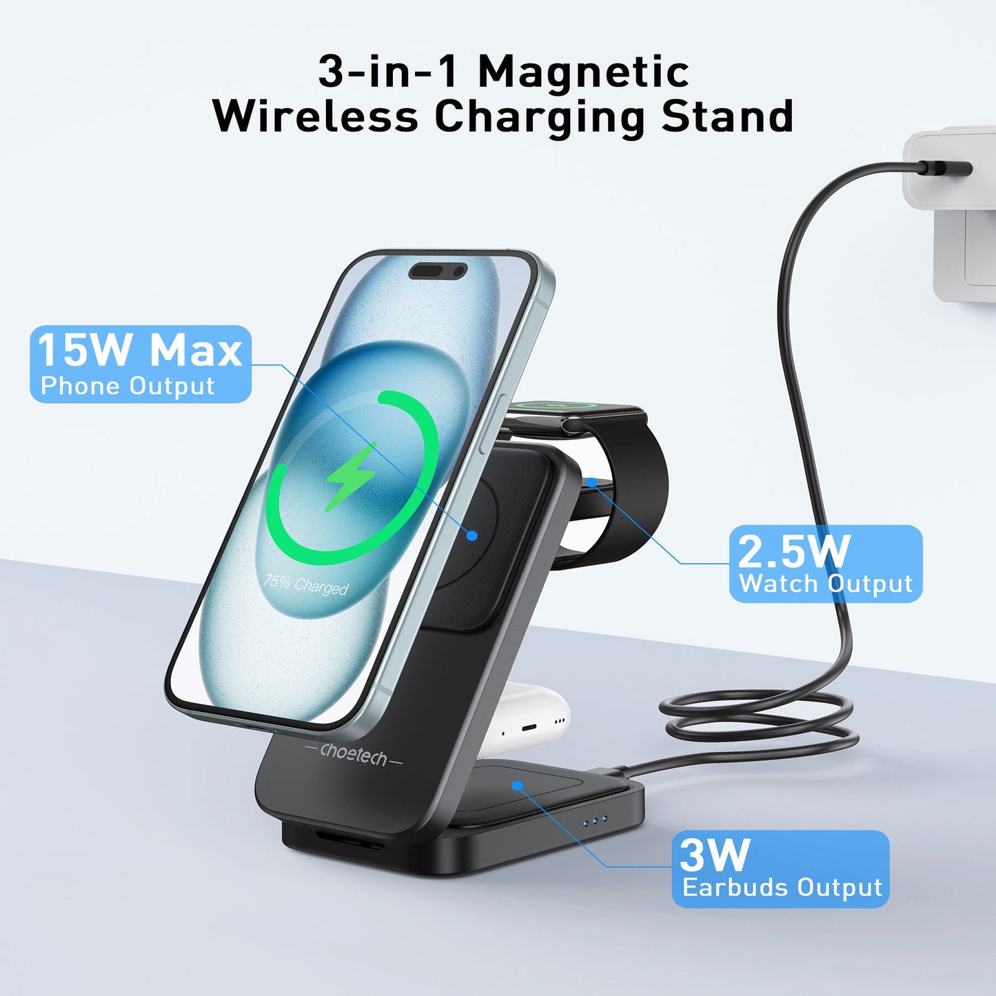 Qi2 Magnetic Wireless Charger – Tri-Fold, 15W Fast Charge