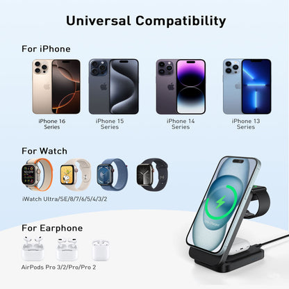 Qi2 Magnetic Wireless Charger – Tri-Fold, 15W Fast Charge