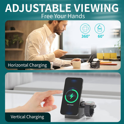 4‑in‑1 15W Magnetic Wireless Charger – Detachable Watch Stand