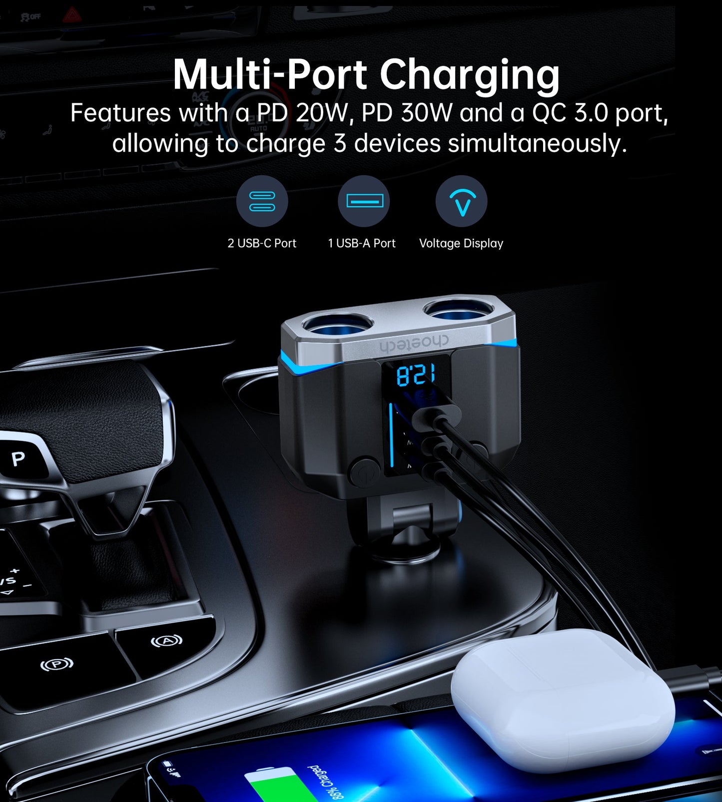 10000mAh Mini Power Bank – 35W with USB-C Cable, Grey