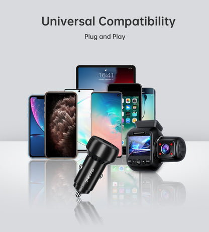 60W Dual USB-C & USB-A Car Charger – Fast Charging, Black