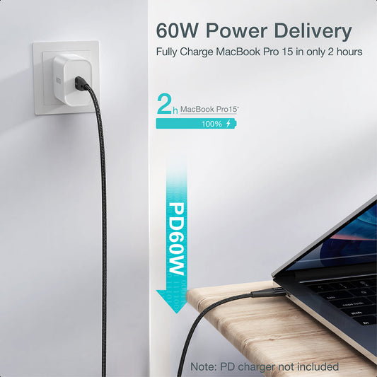 60W USB-C to USB-C Braided Fast Charging Cable – 4ft/6.6ft