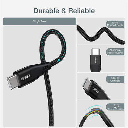 60W USB-C to USB-C Braided Fast Charging Cable – 4ft/6.6ft
