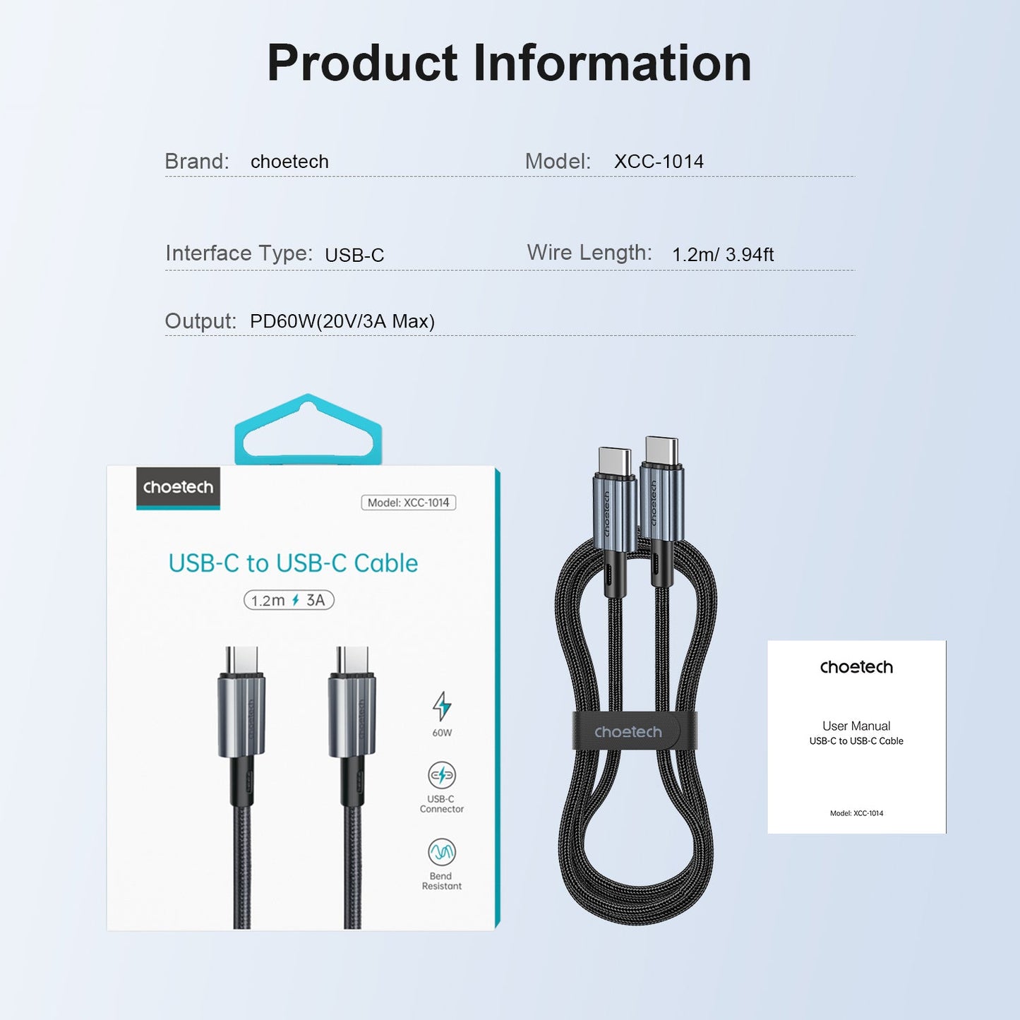 60W USB-C to C Cable – Fast Charge, Data, Nylon Braided