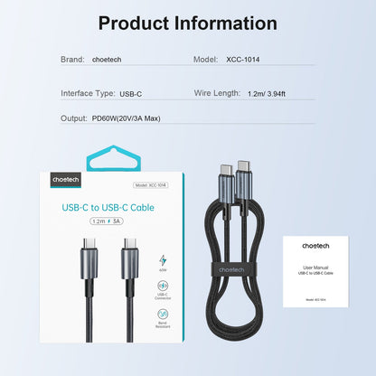 60W USB-C to C Cable – Fast Charge, Data, Nylon Braided