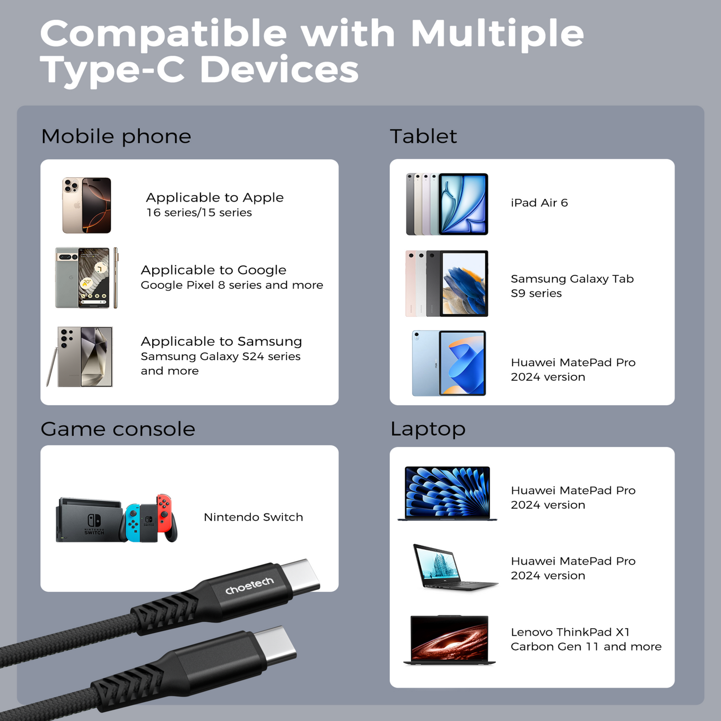 100W Magnetic USB-C Cable – Nylon Braided, Fast Charge