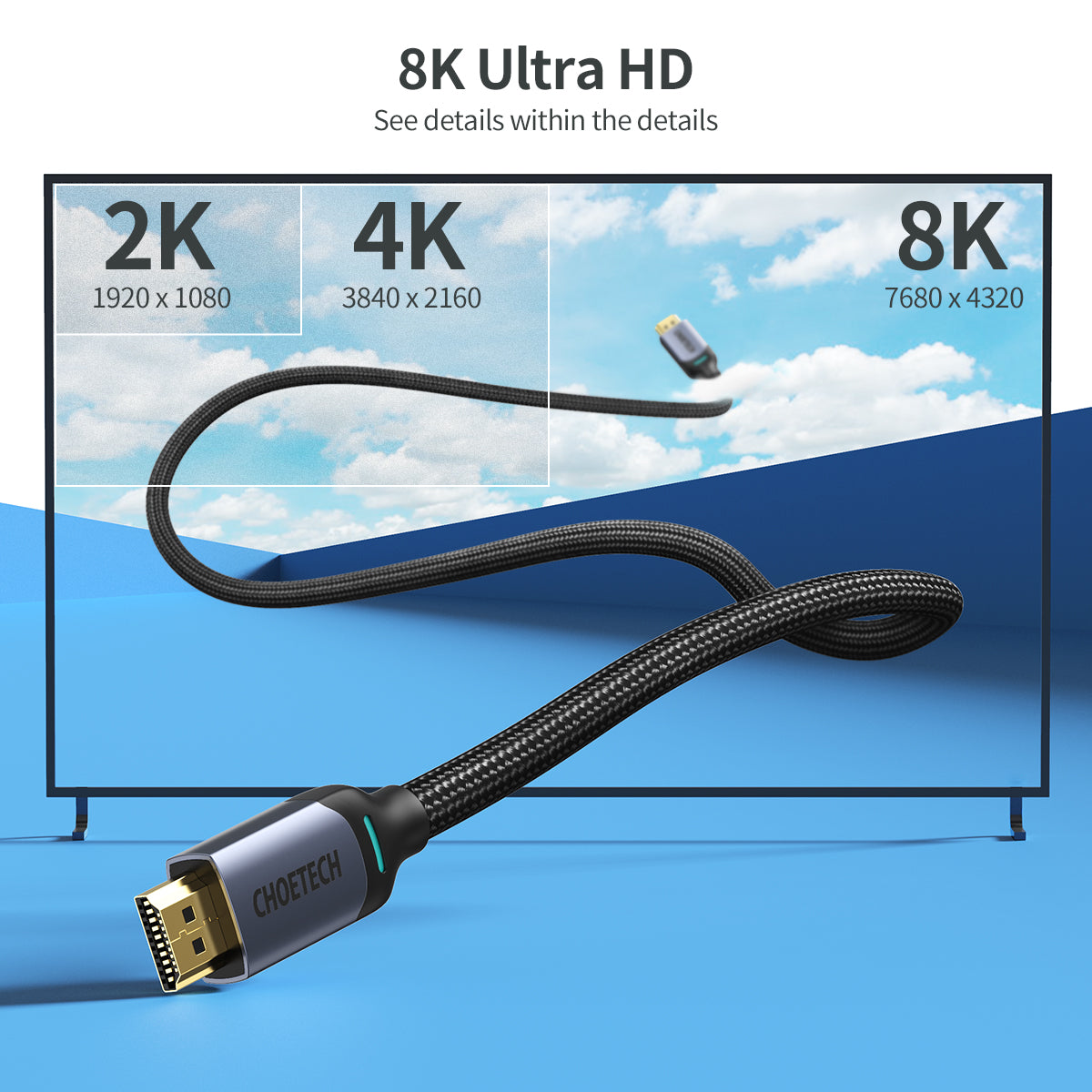8K HDMI Cable – 48Gbps, HDR, 165Hz, Ultra High-Speed for TV/PC